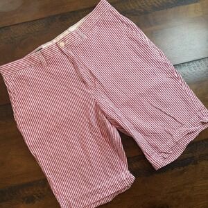 Polo By Ralph Lauren Shorts Mens 33 Pink Stripe Cotton Chino Seersucker 10 inch